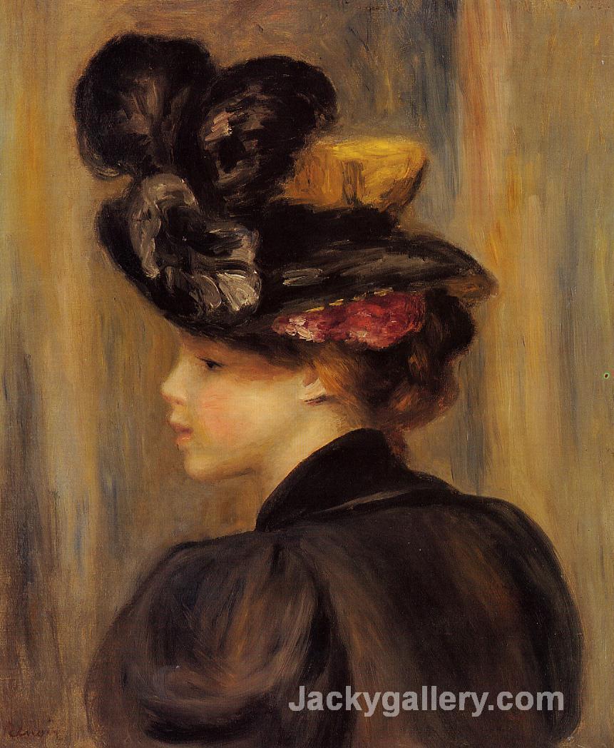 Young Woman Wearing a Black Hat by Pierre Auguste Renoir paintings reproduction